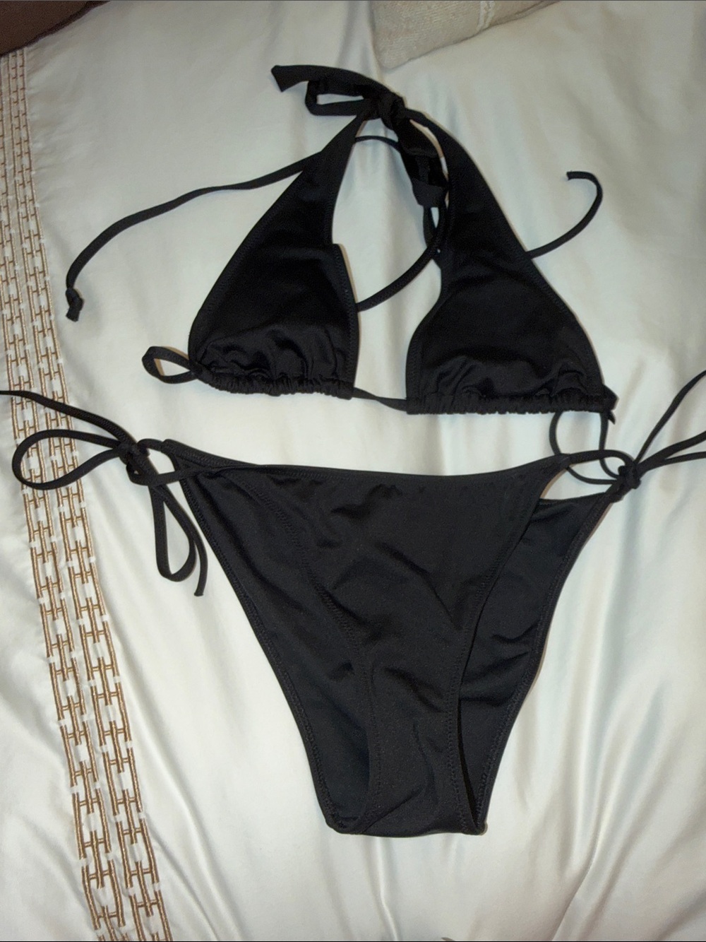 PINK Victoria's Secret Black Tie-Side Triangle Bikini